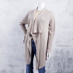 Eileen Fisher Womens‎ Medium Organic Linen Open Drape Front Long Sweater Tan